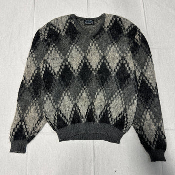 Vintage Jay-Berma Argyle Wool Mohair Sweater Size S 70s Kurt Cobain FAIF.CA 