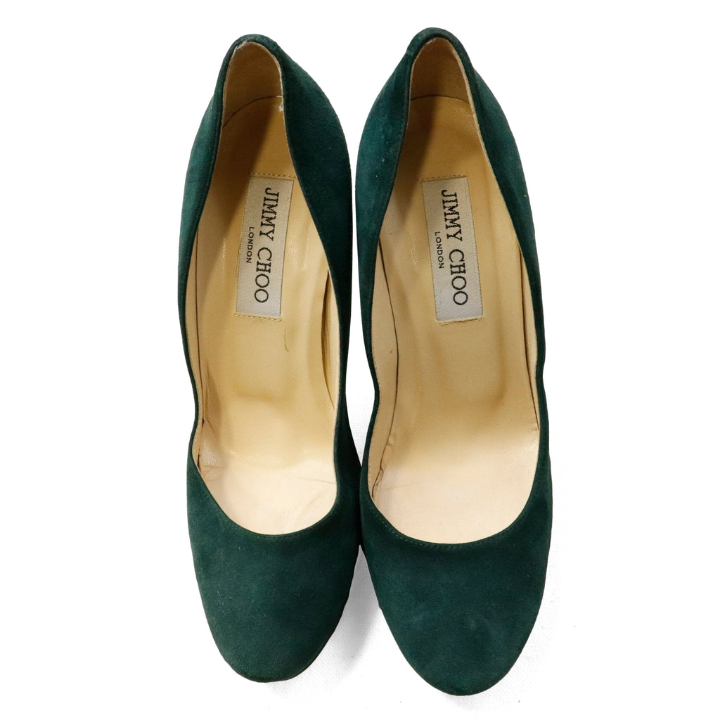 Vintage Jimmy Choo Heels Green Velvet Size 37.5 Jimmy Choo 
