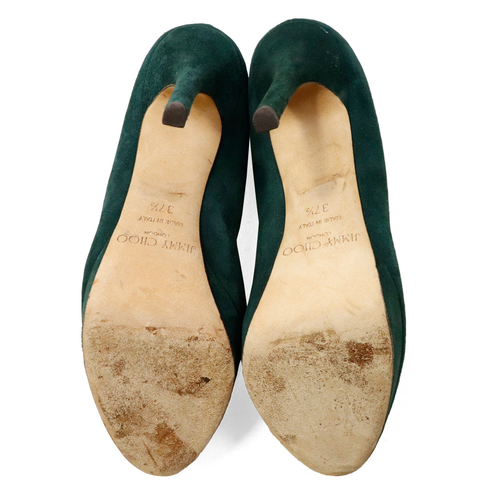 Vintage Jimmy Choo Heels Green Velvet Size 37.5 Jimmy Choo 