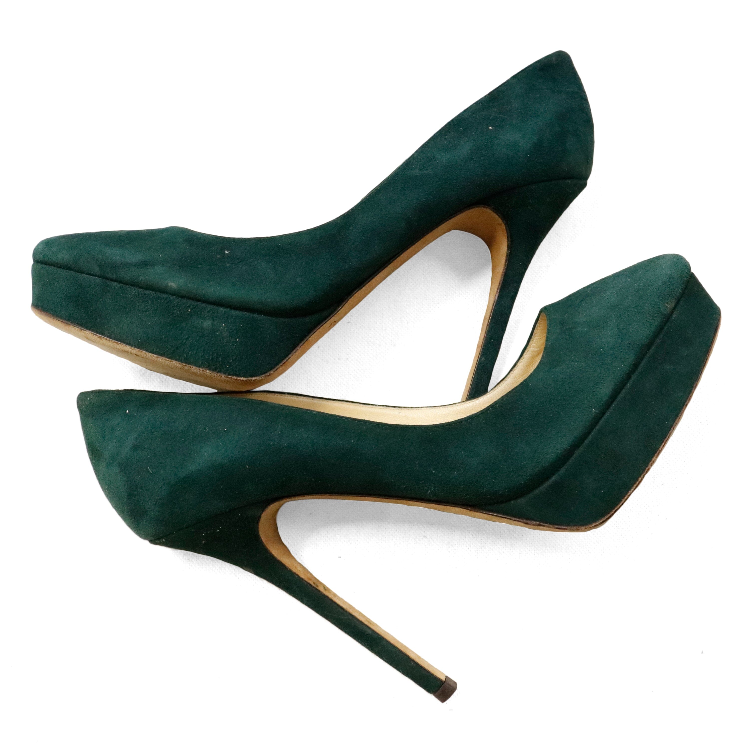 Vintage Jimmy Choo Heels Green Velvet Size 37.5 Jimmy Choo 