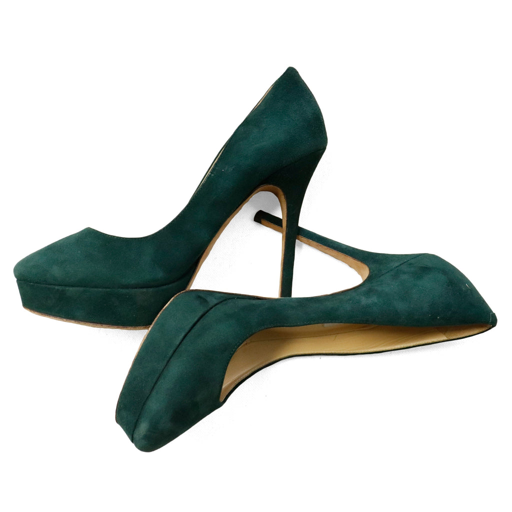 Vintage Jimmy Choo Heels Green Velvet Size 37.5 Jimmy Choo 