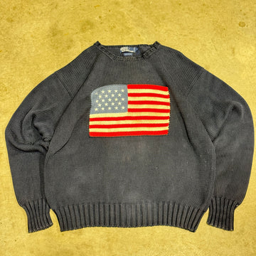 Vintage Polo Ralph Lauren American Flag Knit Sweater Size XXL FAIF.CA 