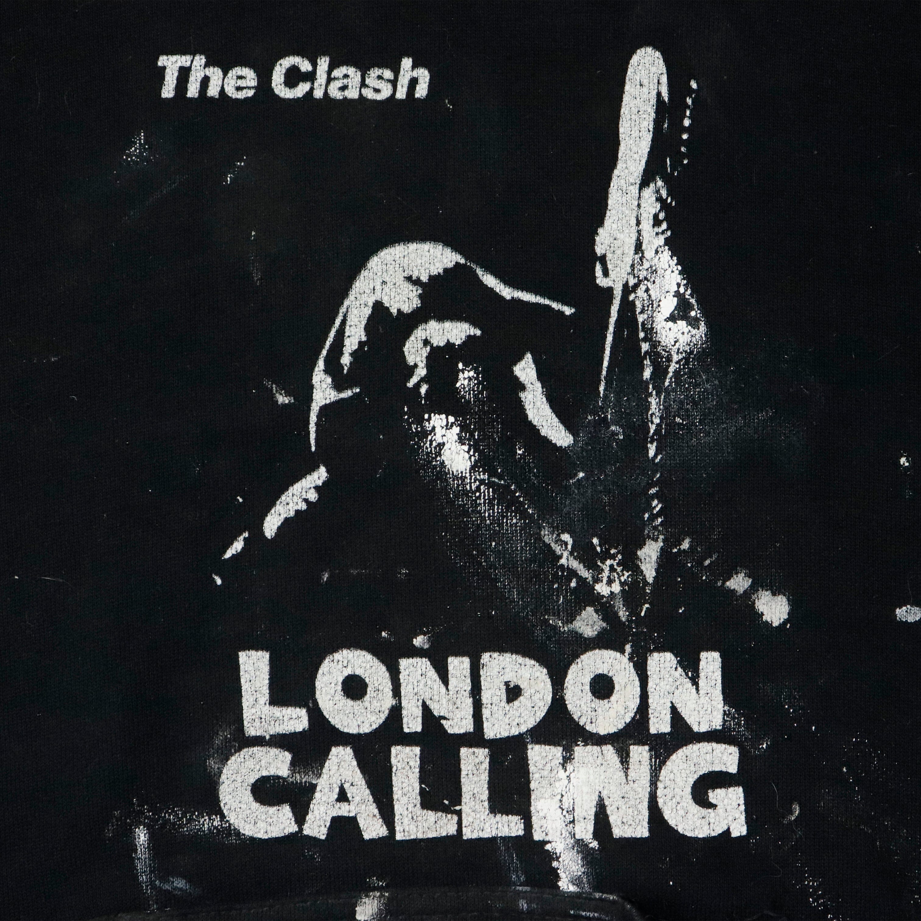 Vintage The Clash London Calling Graphic Hoodie Size Large Distressed Ash 
