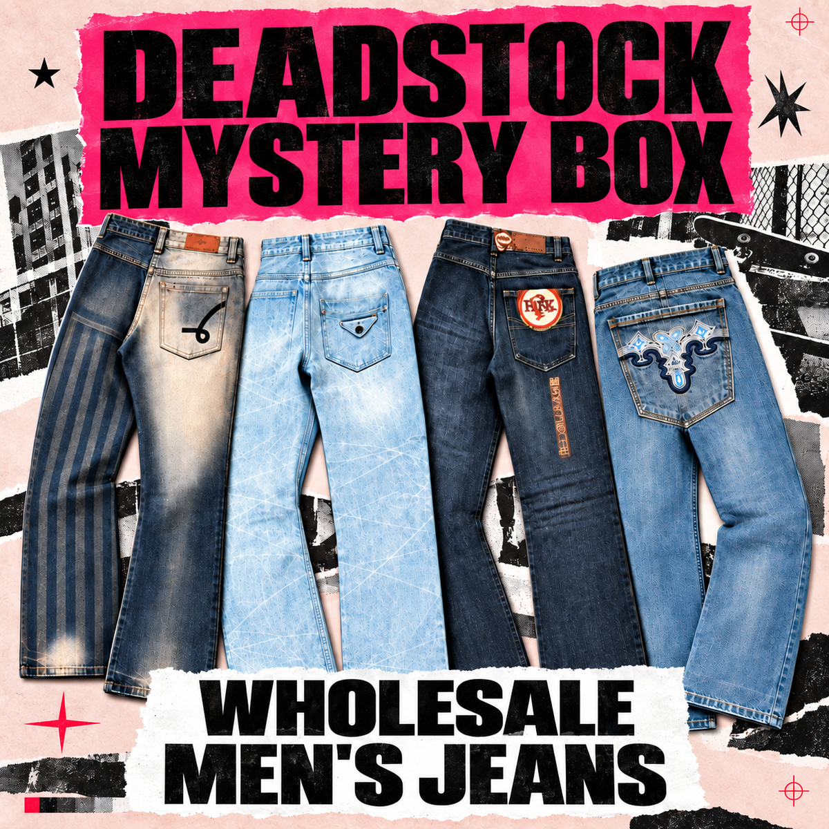 Wholesale Lot - Mens Jeans - deadstock Y2K wholesale box, 25 or 50 pieces