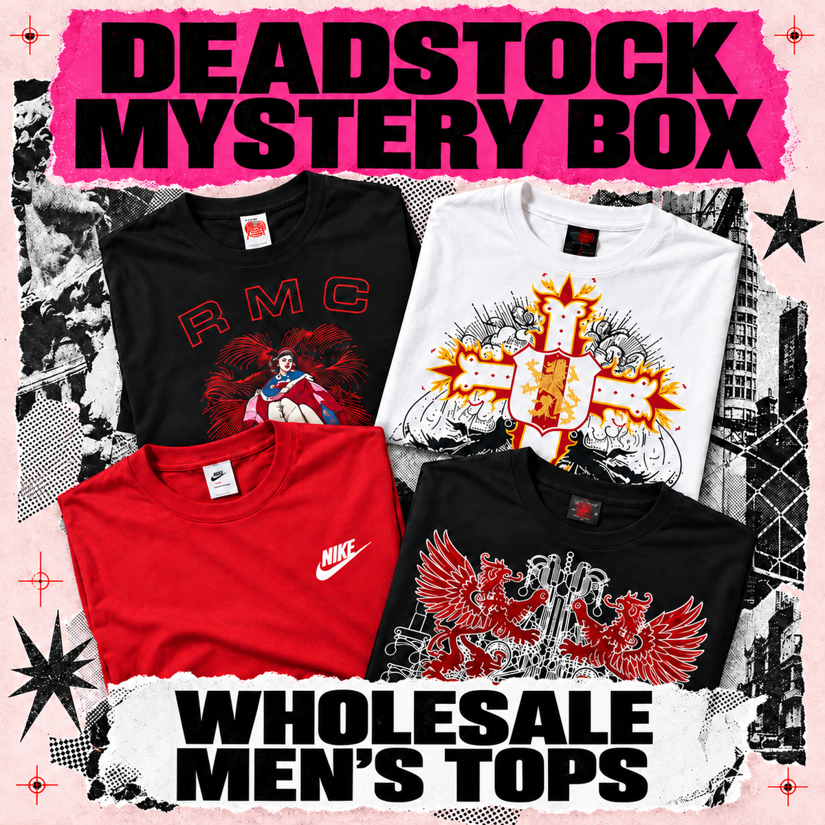 Wholesale Lot - Mens Tops - deadstock Y2K wholesale box, 25 or 50 pieces