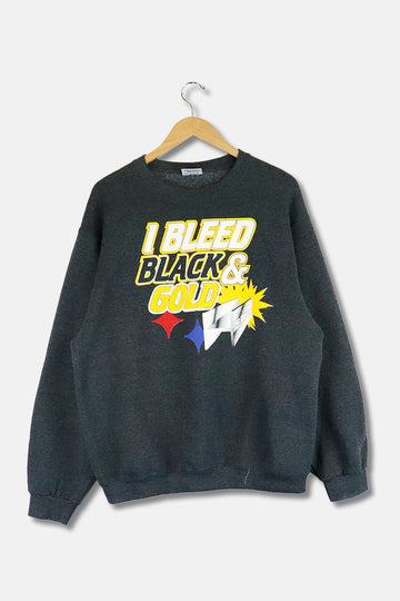 Vintage NFL I Bleed Black & Gold Steel Town Usa Crewneck Sweatshirt Sz L