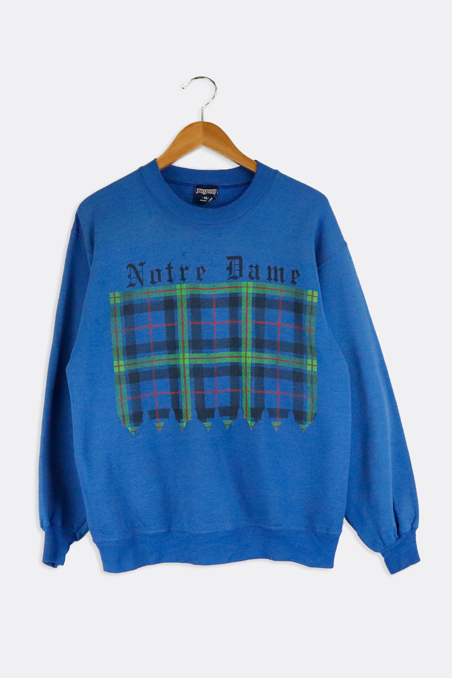 Vintage Notre Dame Plaid Design Sweatshirt Sz XL